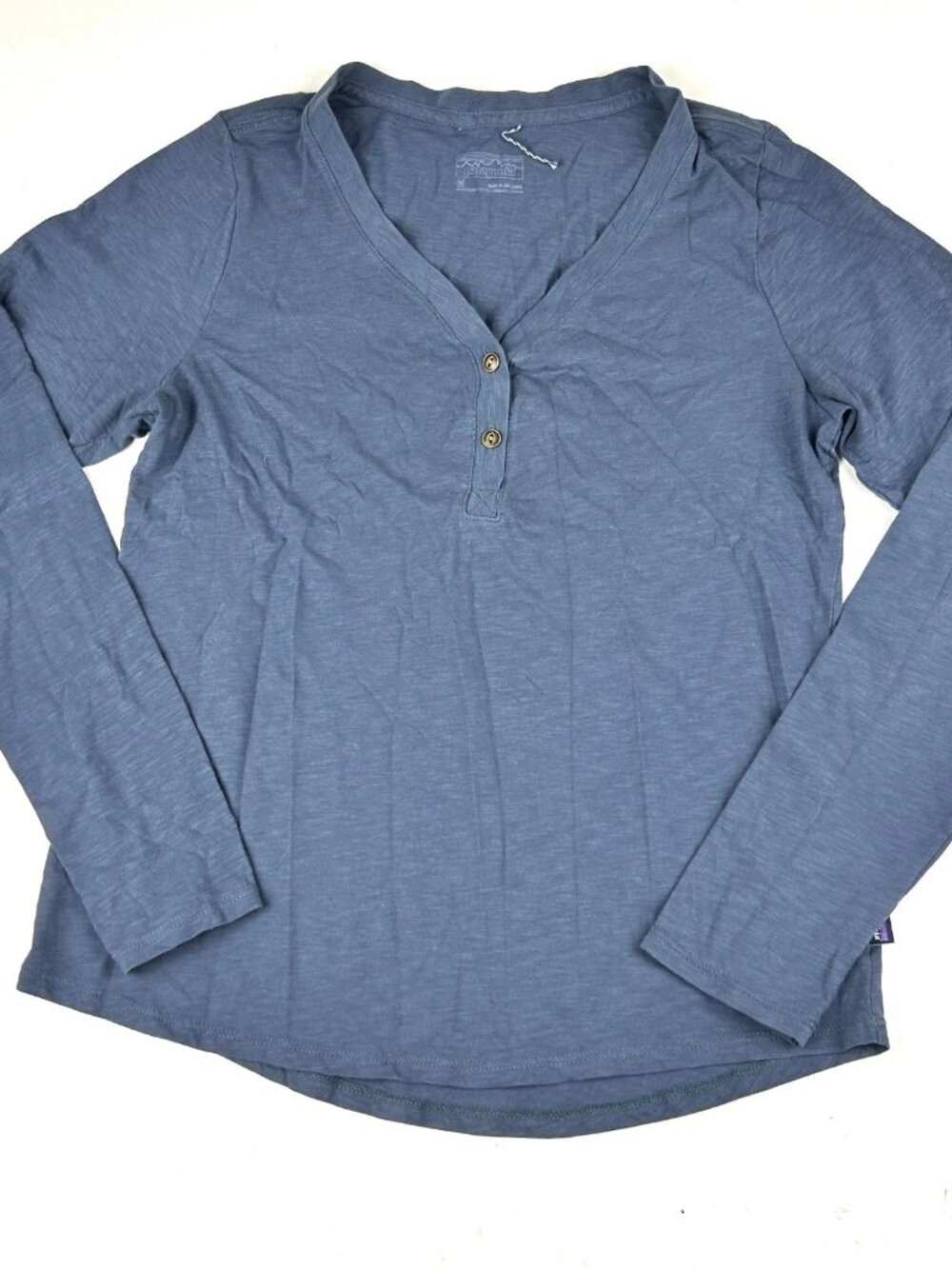 Patagonia Henley Shirt Womens M Blue Long Sleeve Cotton Polyester V-Neck